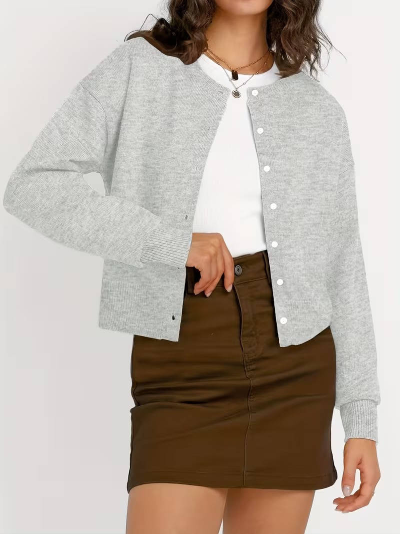 Women's Cropped Cardigan Sweaters, Crew Neck Long Sleeve Button Up Lightweight Knit Trendy Sweater 2026