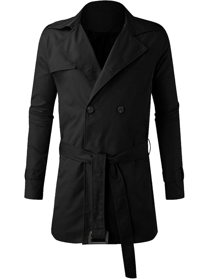 Mens Trench Coat, Belted Windproof Overcoat, Long Windbreaker Jacket