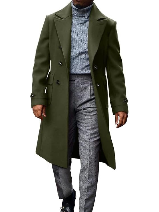 Mens Trench Coat, Double Breasted Peacoat, Notch Lapel Casual Winter Coat