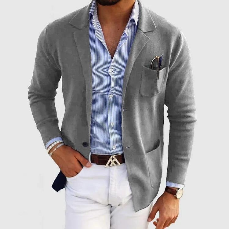 Slim Fit Cotton Blend Blazer with Lapel Collar and Single Breasted Closure