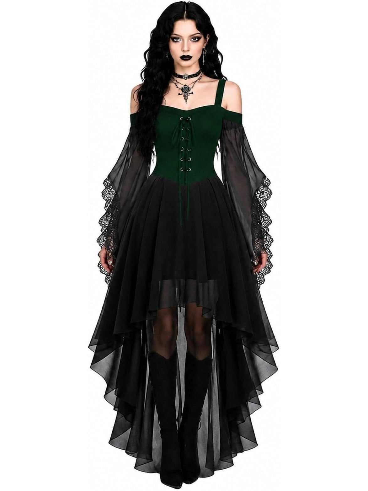 Witch Costume for Women, 2026 Halloween Dress with Butterfly Sleeve Mesh Gothic Renaissance Vampire Design