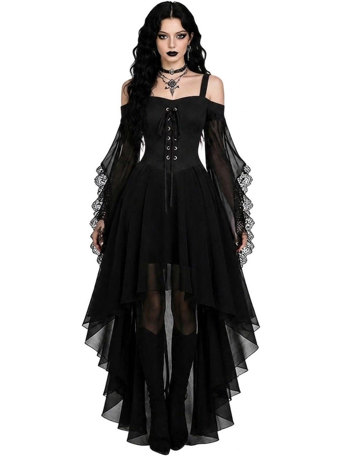 Witch Costume for Women, 2026 Halloween Dress with Butterfly Sleeve Mesh Gothic Renaissance Vampire Design