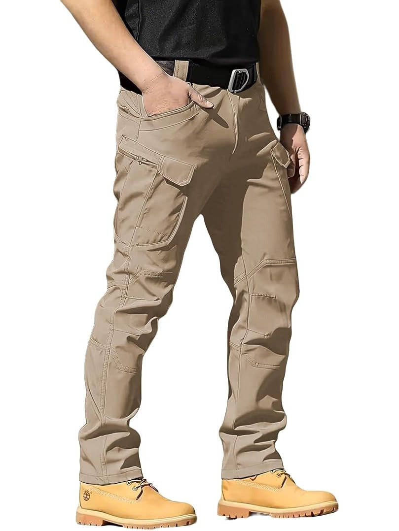 Mens Weatherproof Work Pants, Stretch Waterproof Cargo Pants, Durable Hiking Work Trousers with Multiple Pockets