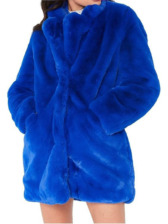 Womens Faux Fur Winter Coat, Warm Lapel Collar Lined Button Front Jacket