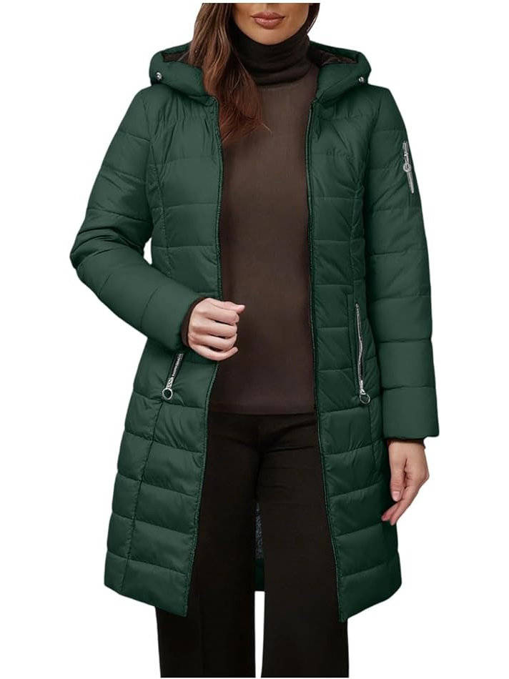 Women's Fur Hooded Puffer Coat, Long Quilted Winter Jacket, Warm Insulated Winter Outerwear