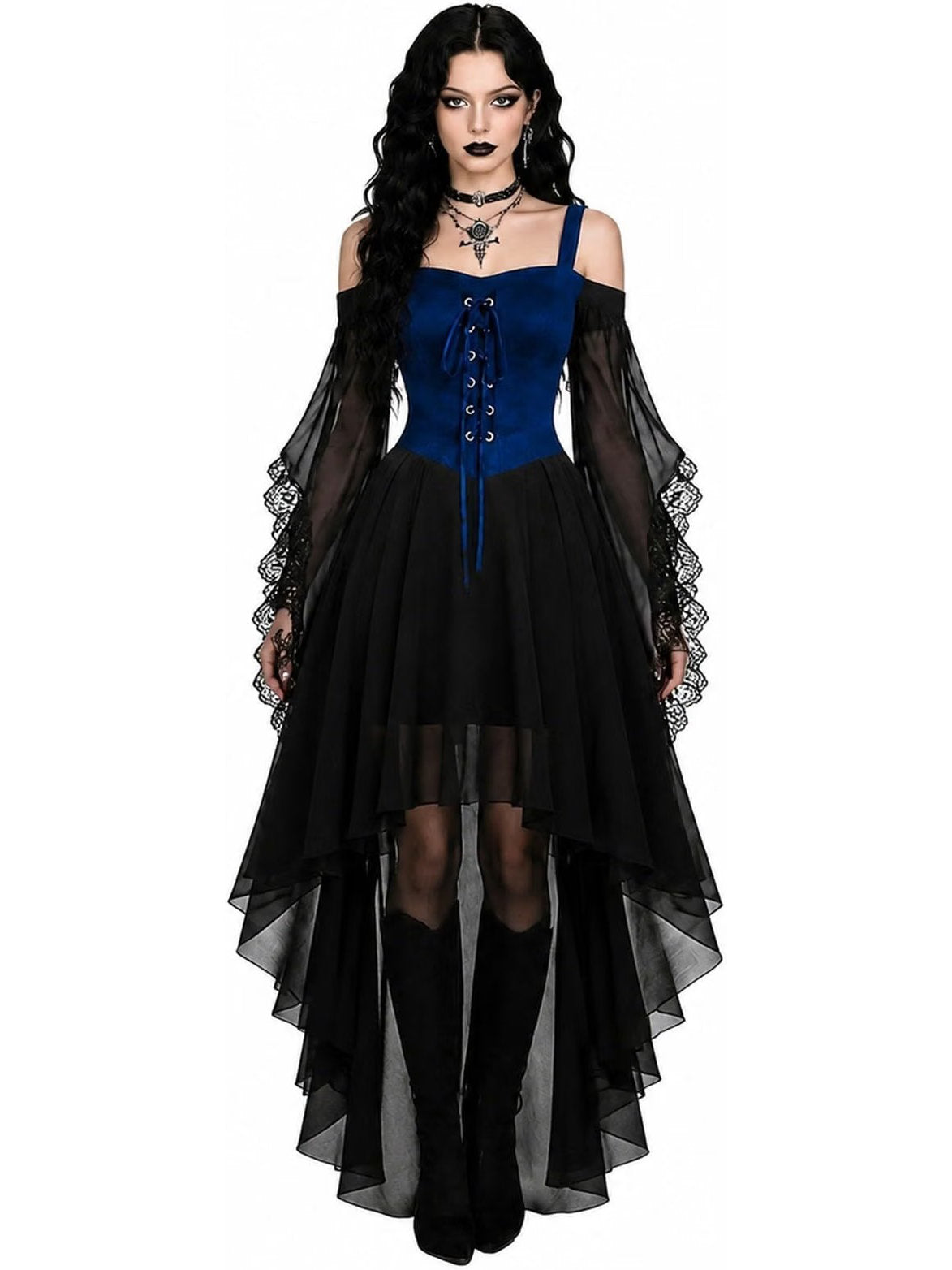 Witch Costume for Women, 2026 Halloween Dress with Butterfly Sleeve Mesh Gothic Renaissance Vampire Design