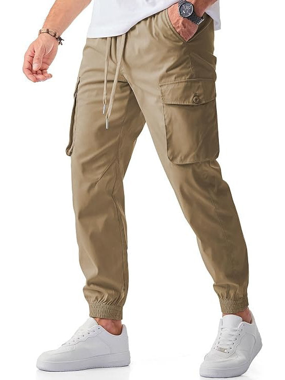 Mens Casual Cargo Jogger Pants, Stretch Elastic Waist Drawstring Tapered Sweatpants with Pockets