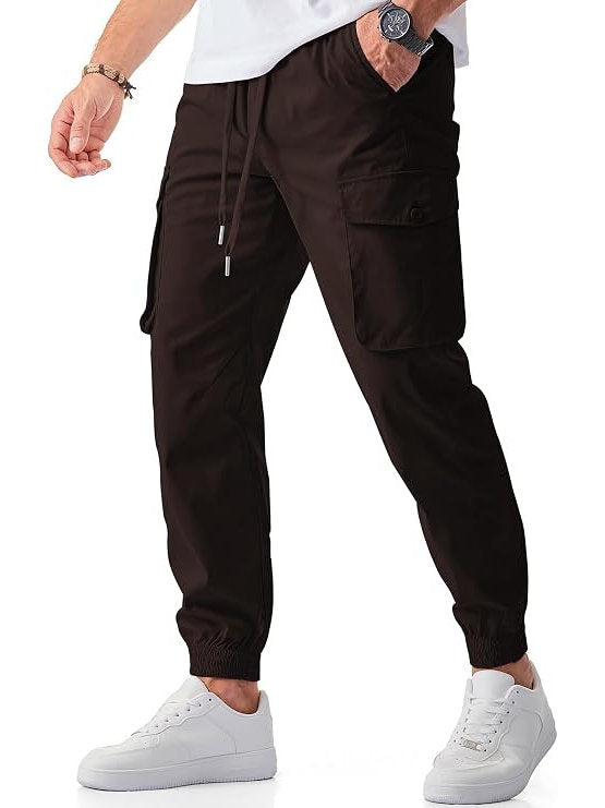 Mens Casual Cargo Jogger Pants, Stretch Elastic Waist Drawstring Tapered Sweatpants with Pockets