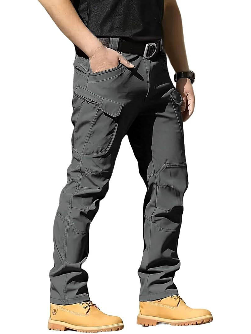 Mens Weatherproof Work Pants, Stretch Waterproof Cargo Pants, Durable Hiking Work Trousers with Multiple Pockets