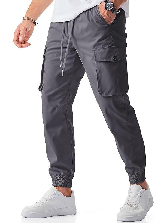 Mens Casual Cargo Jogger Pants, Stretch Elastic Waist Drawstring Tapered Sweatpants with Pockets