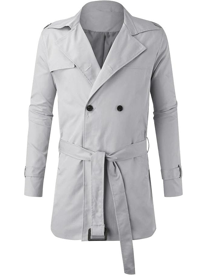 Mens Trench Coat, Belted Windproof Overcoat, Long Windbreaker Jacket