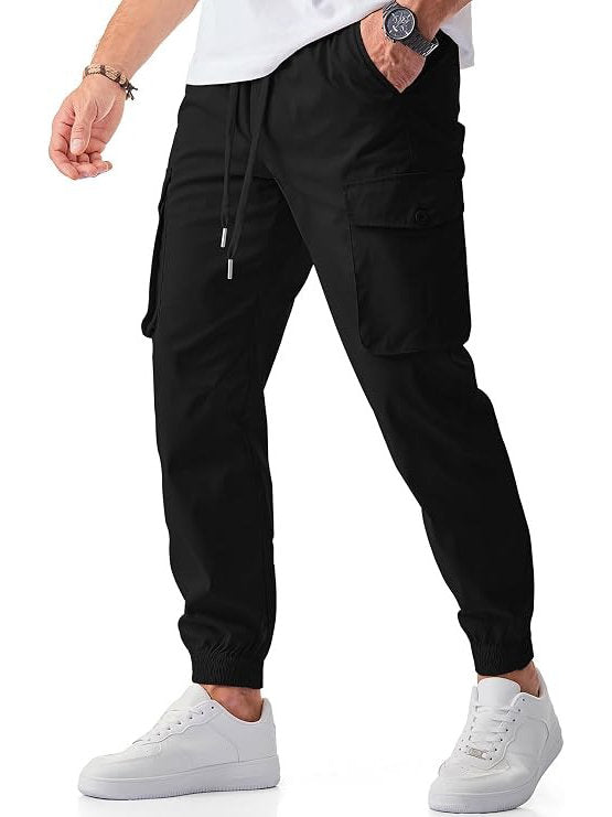 Mens Casual Cargo Jogger Pants, Stretch Elastic Waist Drawstring Tapered Sweatpants with Pockets