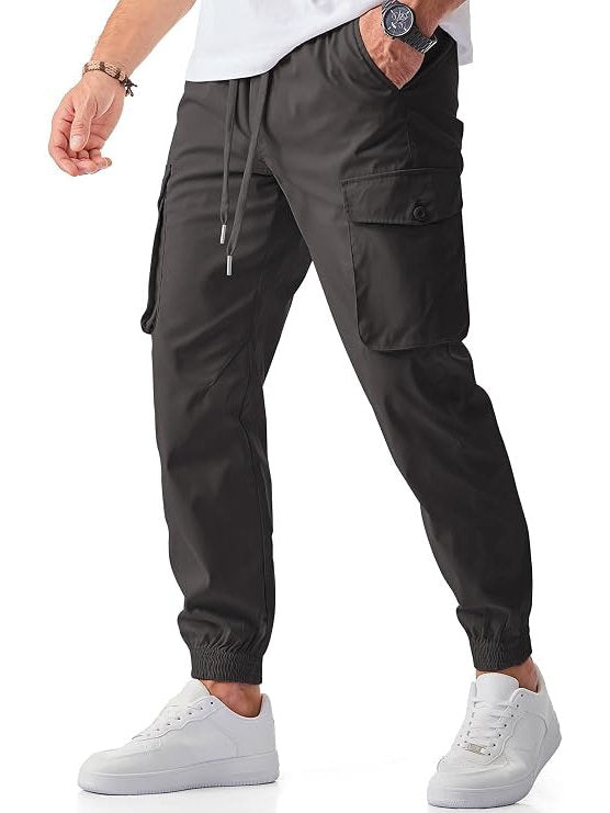 Mens Casual Cargo Jogger Pants, Stretch Elastic Waist Drawstring Tapered Sweatpants with Pockets