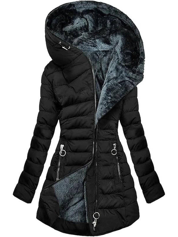 Women's Fur Hooded Puffer Coat, Long Quilted Winter Jacket, Warm Insulated Winter Outerwear