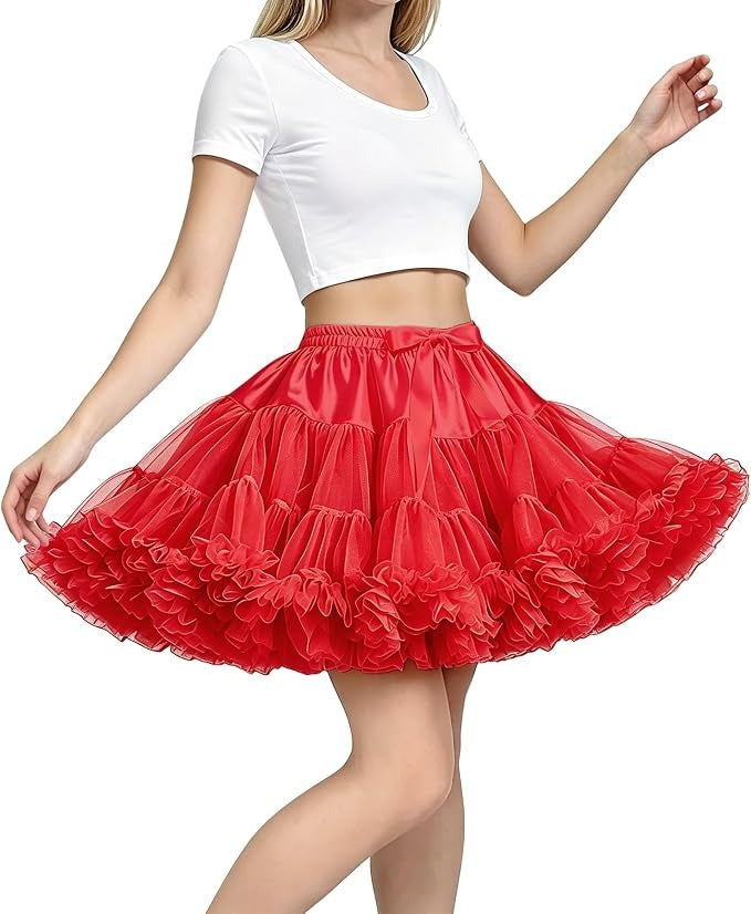 Women's Petticoat Skirt, 3 Layer Tulle Underskirt, Elastic Waist Tutu for Dresses
