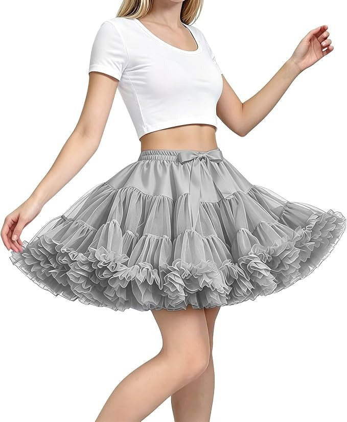 Women's Petticoat Skirt, 3 Layer Tulle Underskirt, Elastic Waist Tutu for Dresses