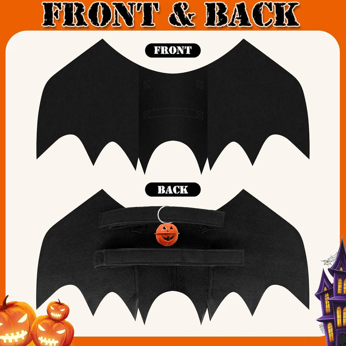 Dog Halloween Costume for Large Dogs, Bat Wings with Pumpkin Bell for Halloween Cosplay Parties and Dress Up