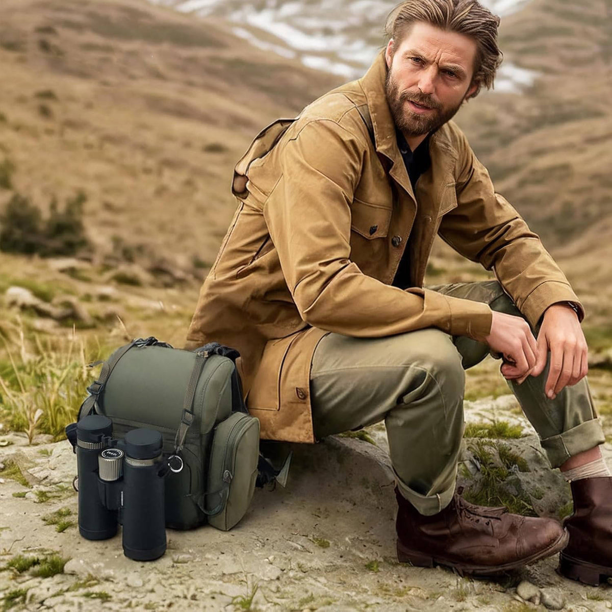 Binocular Harness Chest Pack, Bino Case with Rangefinder Pocket for Hunting Bird Watching and Outdoor Activities