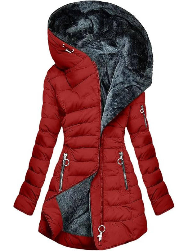 Women's Fur Hooded Puffer Coat, Long Quilted Winter Jacket, Warm Insulated Winter Outerwear