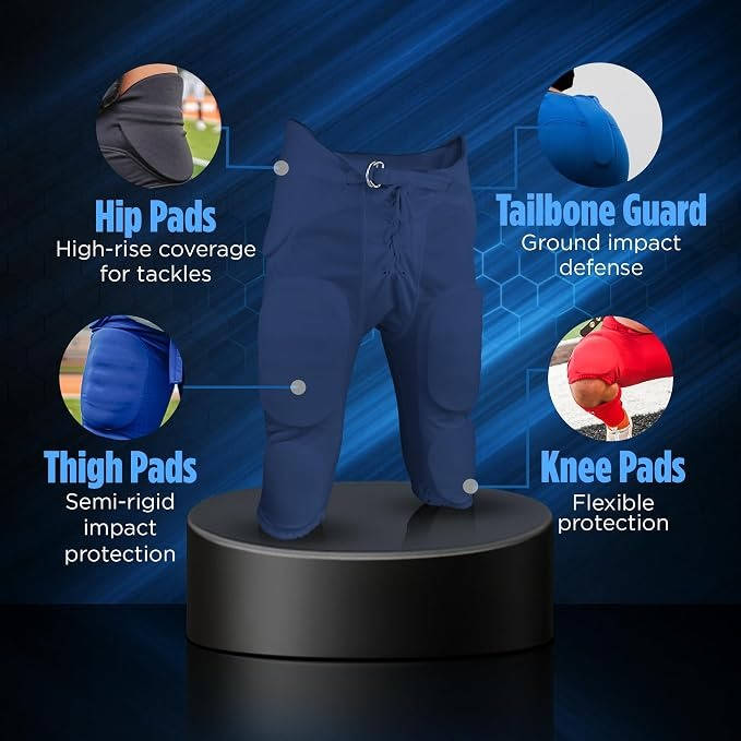 Mens Double Knit Integrated Football Practice Pants, Adult Padded Football Pants
