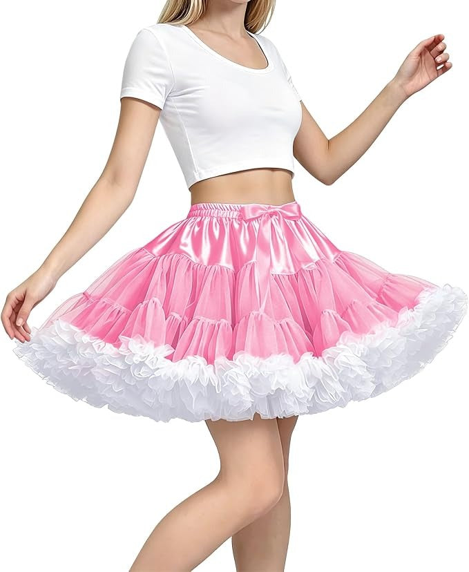 Women's Petticoat Skirt, 3 Layer Tulle Underskirt, Elastic Waist Tutu for Dresses