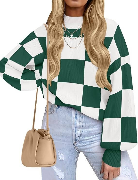 Women's 2026 Fall Fashion Turtleneck Sweater, Long Sleeve Striped Ribbed Knit Loose Pullover Sweater Top