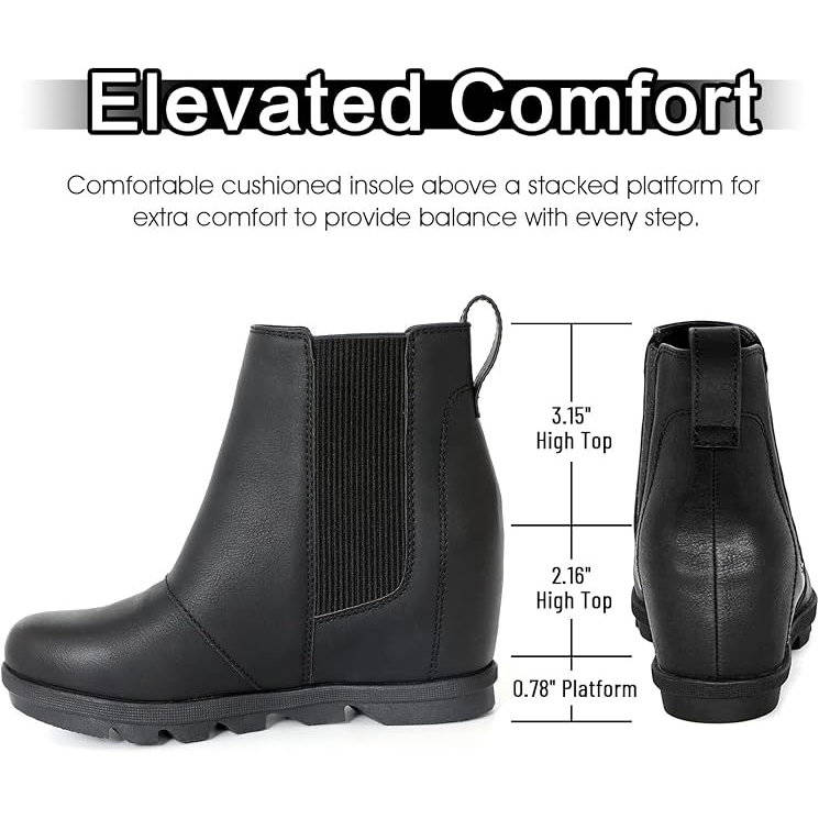 Womens Hidden Heel Chelsea Ankle Wedge Boots, Comfortable Platform Wedge Booties with Round Toe and Elastic Sides