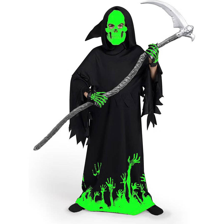 Grim Reaper Costume for Boys, Glow in the Dark Halloween Costume for Kids and Trick or Treating