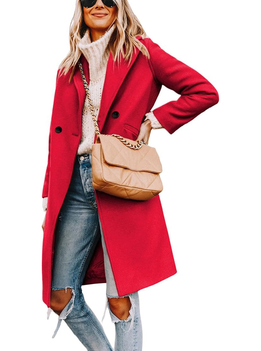 Womens Wool Peacoat, Double Breasted Coat with Notch Lapel