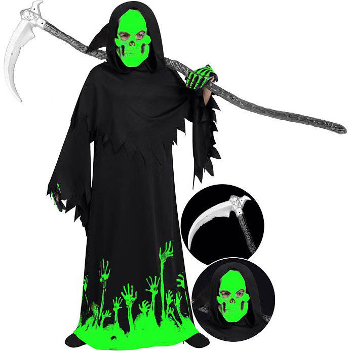 Grim Reaper Costume for Boys, Glow in the Dark Halloween Costume for Kids and Trick or Treating
