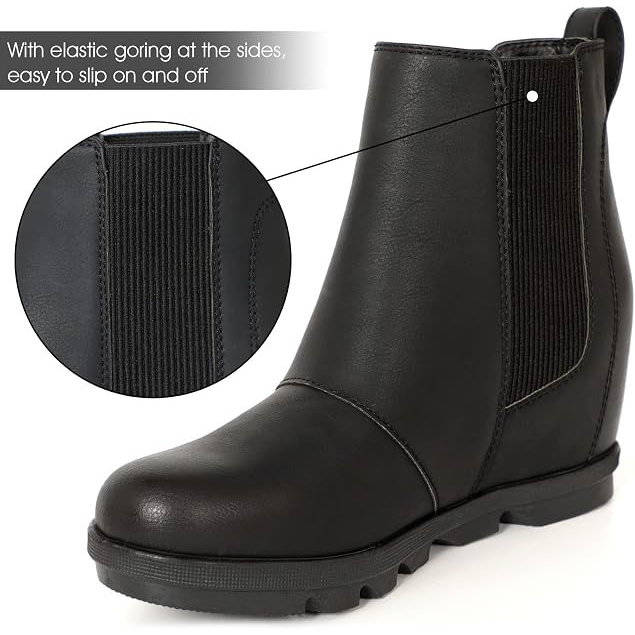Womens Hidden Heel Chelsea Ankle Wedge Boots, Comfortable Platform Wedge Booties with Round Toe and Elastic Sides