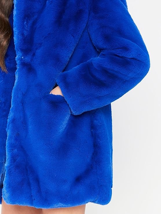 Womens Faux Fur Winter Coat, Warm Lapel Collar Lined Button Front Jacket