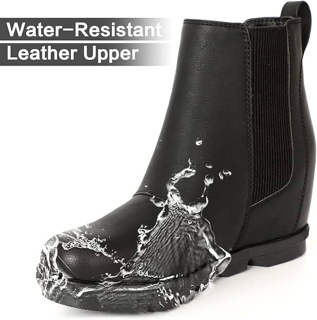 Womens Hidden Heel Chelsea Ankle Wedge Boots, Comfortable Platform Wedge Booties with Round Toe and Elastic Sides