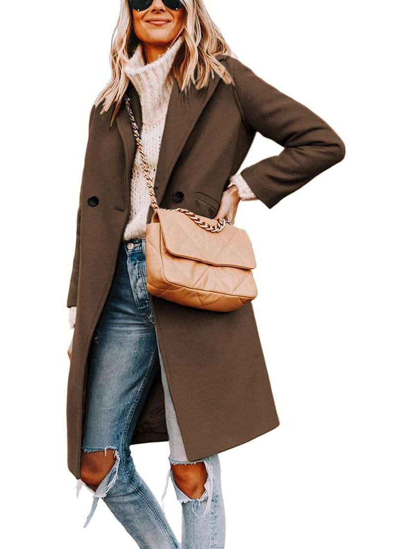 Womens Wool Peacoat, Double Breasted Coat with Notch Lapel