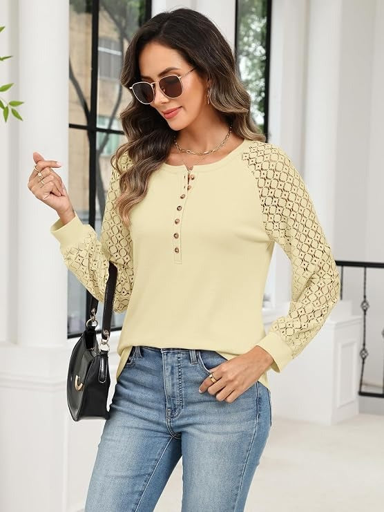 Women's Lace Long Sleeve Tops, Henley Shirts, Casual Blouses, T-Shirts, Fall Clothes