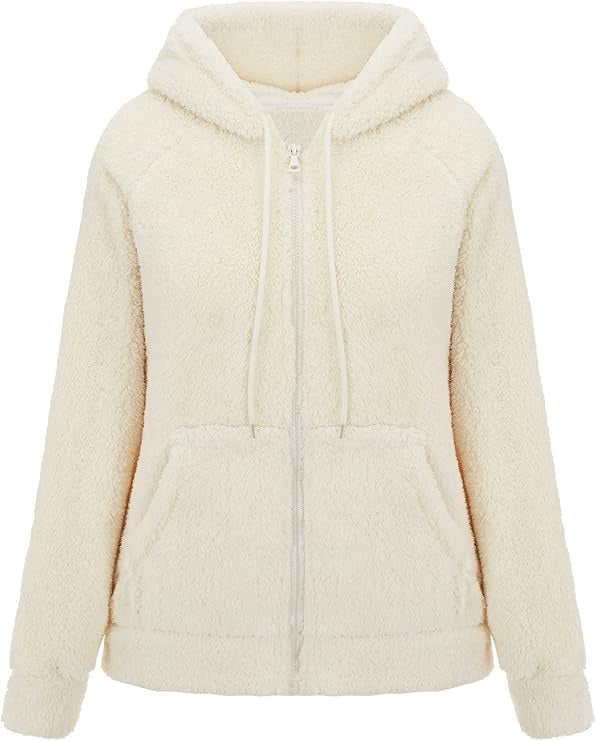 Womens Sherpa Faux Fur Jacket, Hooded Fleece Short Coat, Warm Winter Outerwear