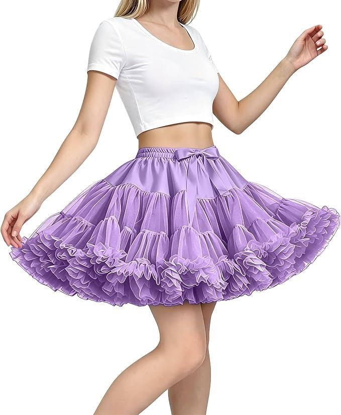 Women's Petticoat Skirt, 3 Layer Tulle Underskirt, Elastic Waist Tutu for Dresses