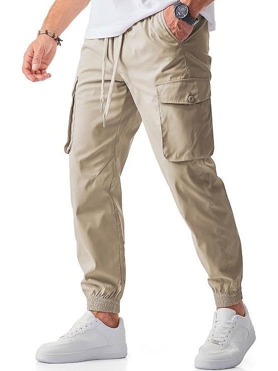 Mens Casual Cargo Jogger Pants, Stretch Elastic Waist Drawstring Tapered Sweatpants with Pockets