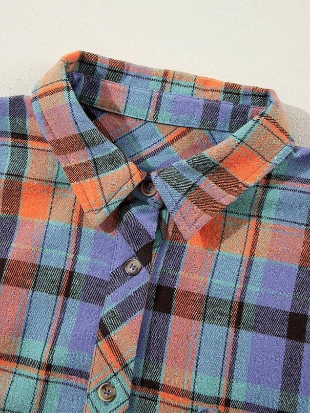 Plaid Flannel Shirts for Women, Buffalo Plaid Oversized Long Sleeve Casual Button Down Blouse Top