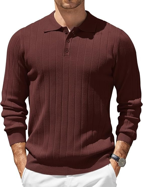 Mens Long Sleeve Knit Polo Shirt, 3 Button Lightweight Slim Fit Sweater, Casual Old Money Style