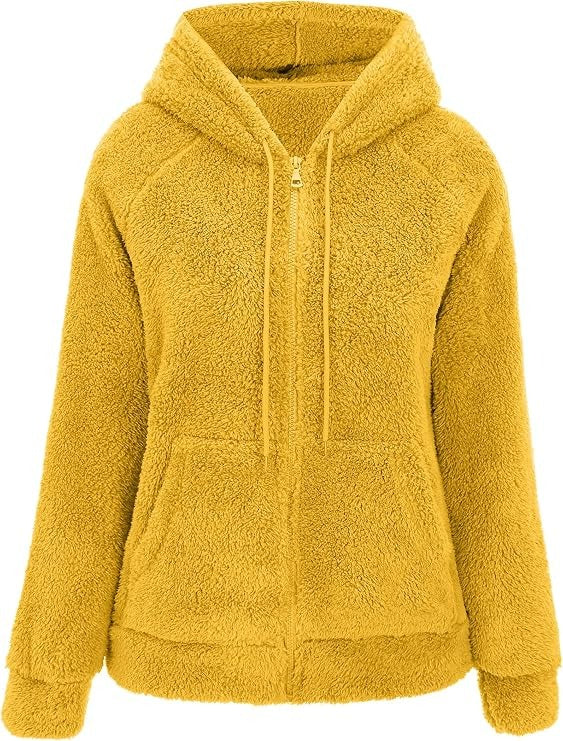 Womens Sherpa Faux Fur Jacket, Hooded Fleece Short Coat, Warm Winter Outerwear