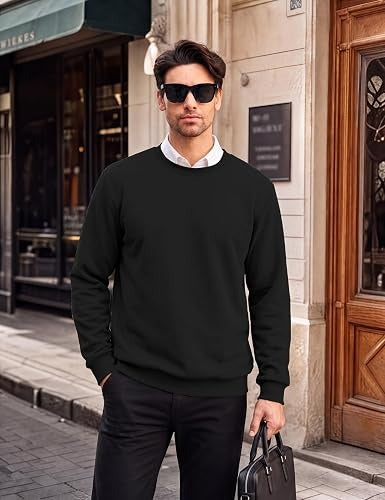 Mens Sherpa Lined Sweatshirt, Fleece Pullover Crewneck Winter Top for Warmth and Casual Cold Weather Wear