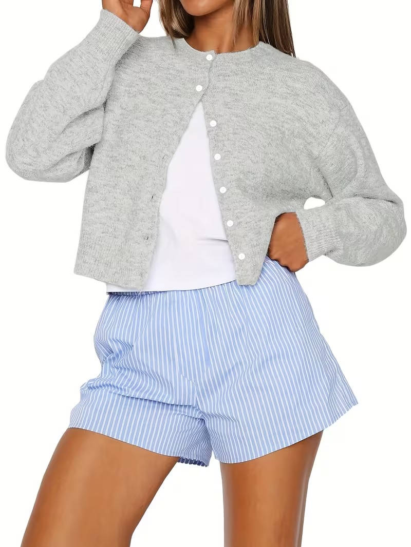 Women's Cropped Cardigan Sweaters, Crew Neck Long Sleeve Button Up Lightweight Knit Trendy Sweater 2026