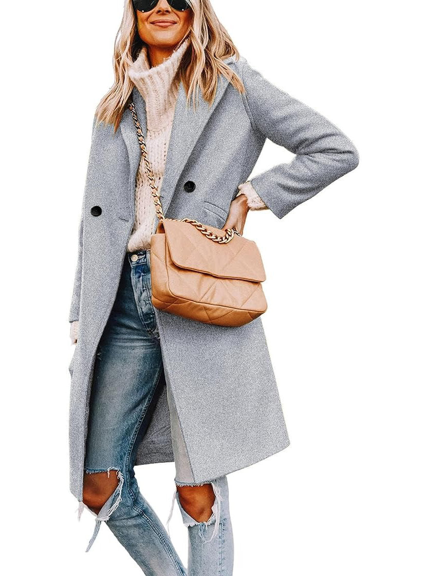 Womens Wool Peacoat, Double Breasted Coat with Notch Lapel
