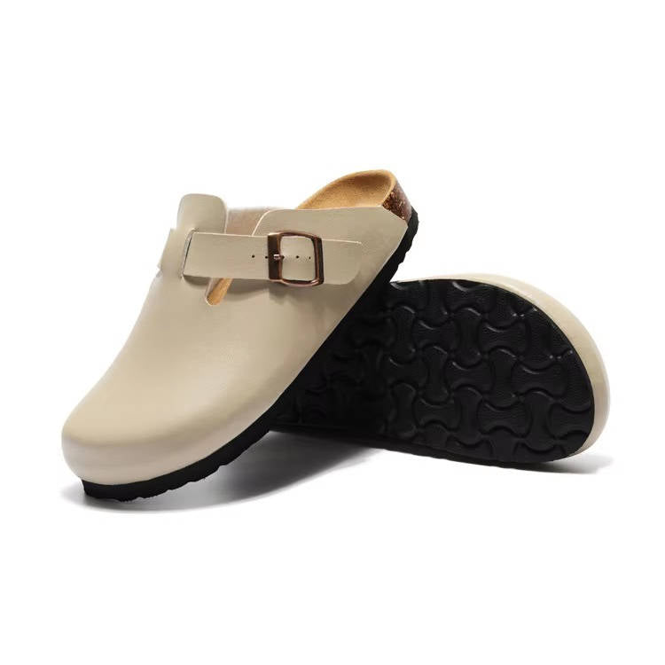 Womens Vegan Suede Clogs, Cork Footbed Slip on Shoes, Comfortable Casual Potato Shoes