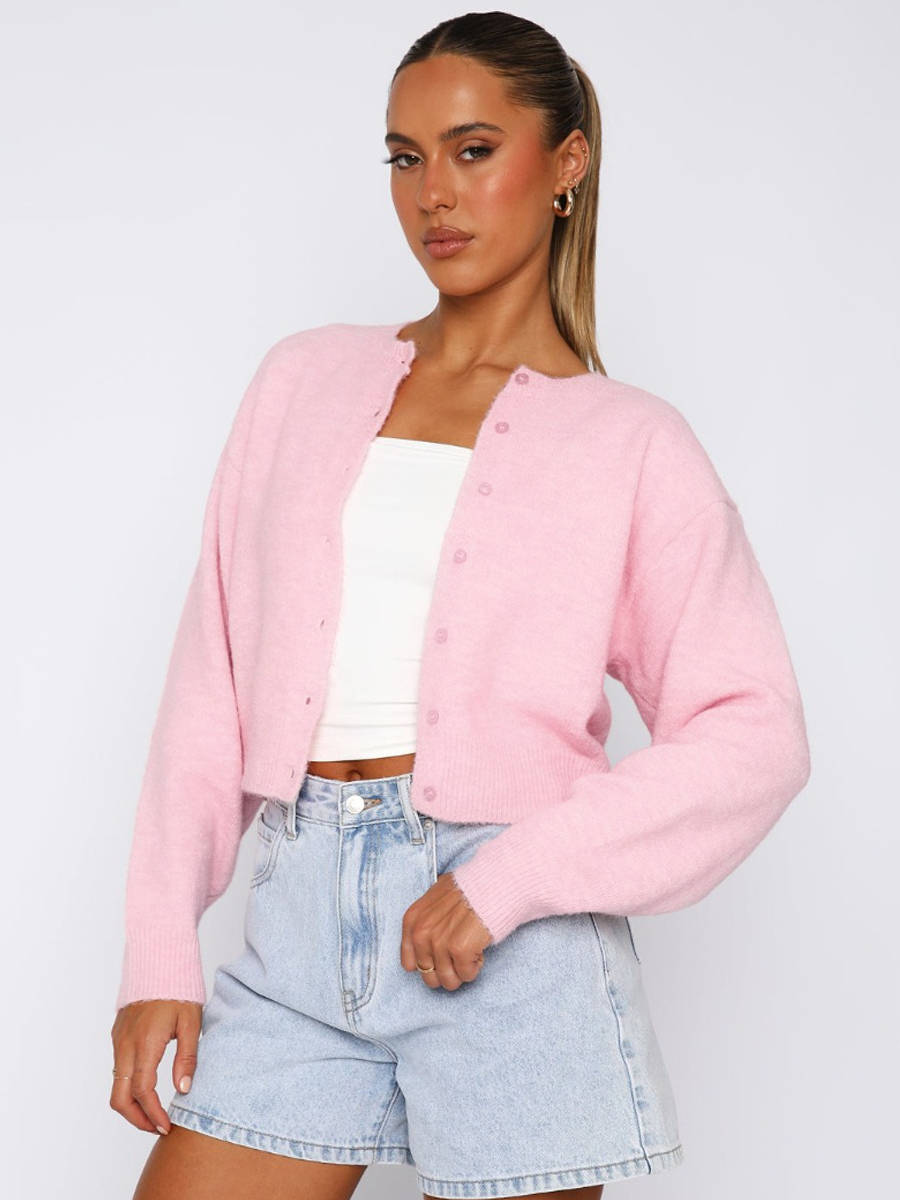 Women's Cropped Cardigan Sweaters, Crew Neck Long Sleeve Button Up Lightweight Knit Trendy Sweater 2026
