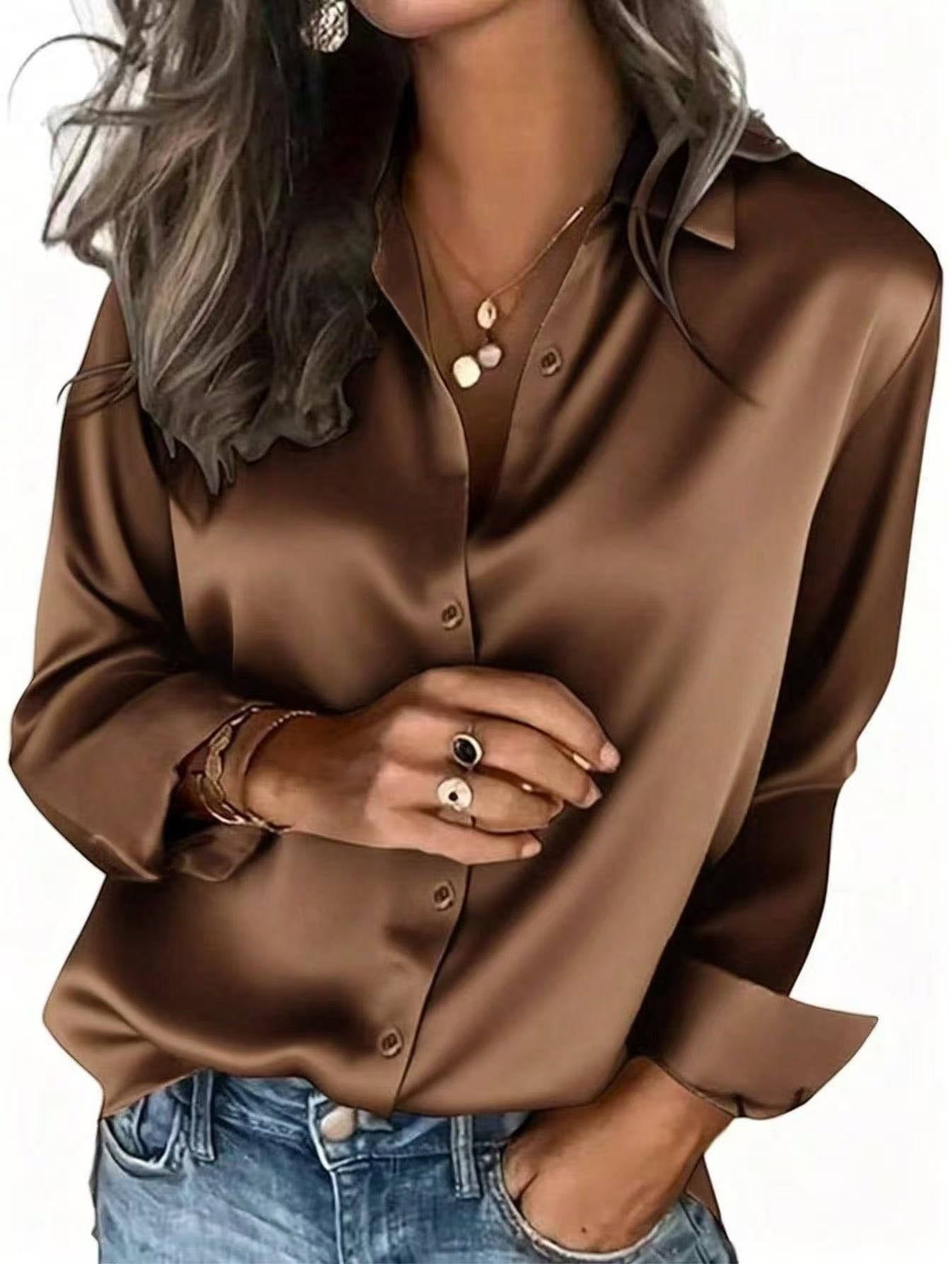 Satin Blouses for Women, Silk Button Down Shirts, Long Sleeve Business Casual Top