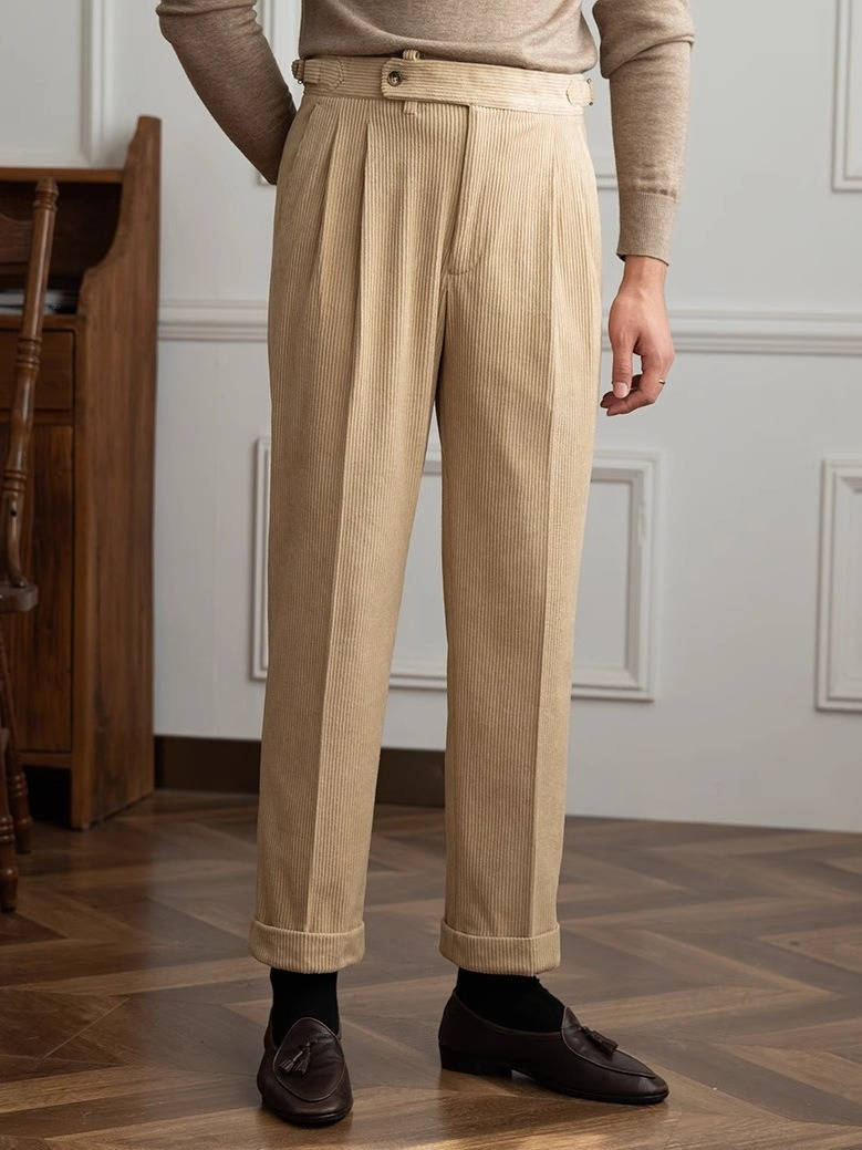 Mens Corduroy Dress Pants, Classic Fit, Soft Ribbed Fabric Formal Casual Trousers