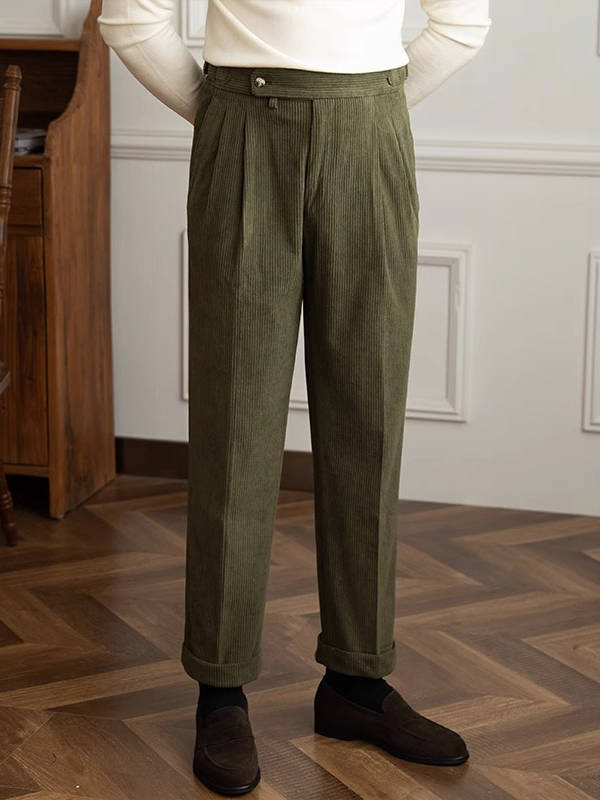 Mens Corduroy Dress Pants, Classic Fit, Soft Ribbed Fabric Formal Casual Trousers