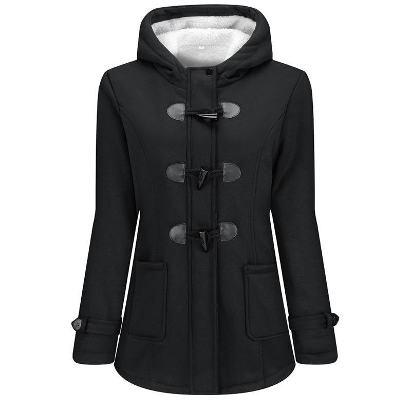 Womens Sherpa Lined Winter Jacket, Hooded Fleece Duffle Coat with Toggle Closure